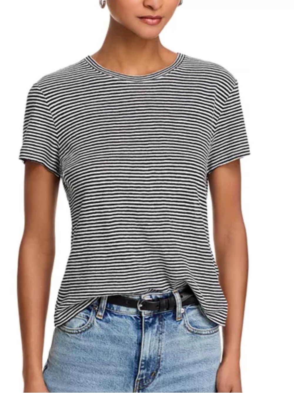 FRAME | The Linen Baby Tee Black White Stripe | M